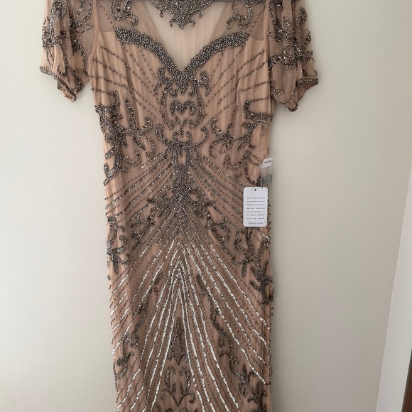 Pisarro Nights Beaded V Neck Short Sleeve Maxi Dress Formal Evening Gown Size 8 - Picture 5 of 9